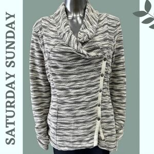 Anthropologie Saturday Sunday Jacket Striped, Button Closure Cream  Grey Large